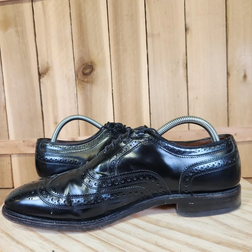 Allen Edmonds McAllister Shoes Mens 8.5‎ D Black Leather Wingtip Oxford USA
